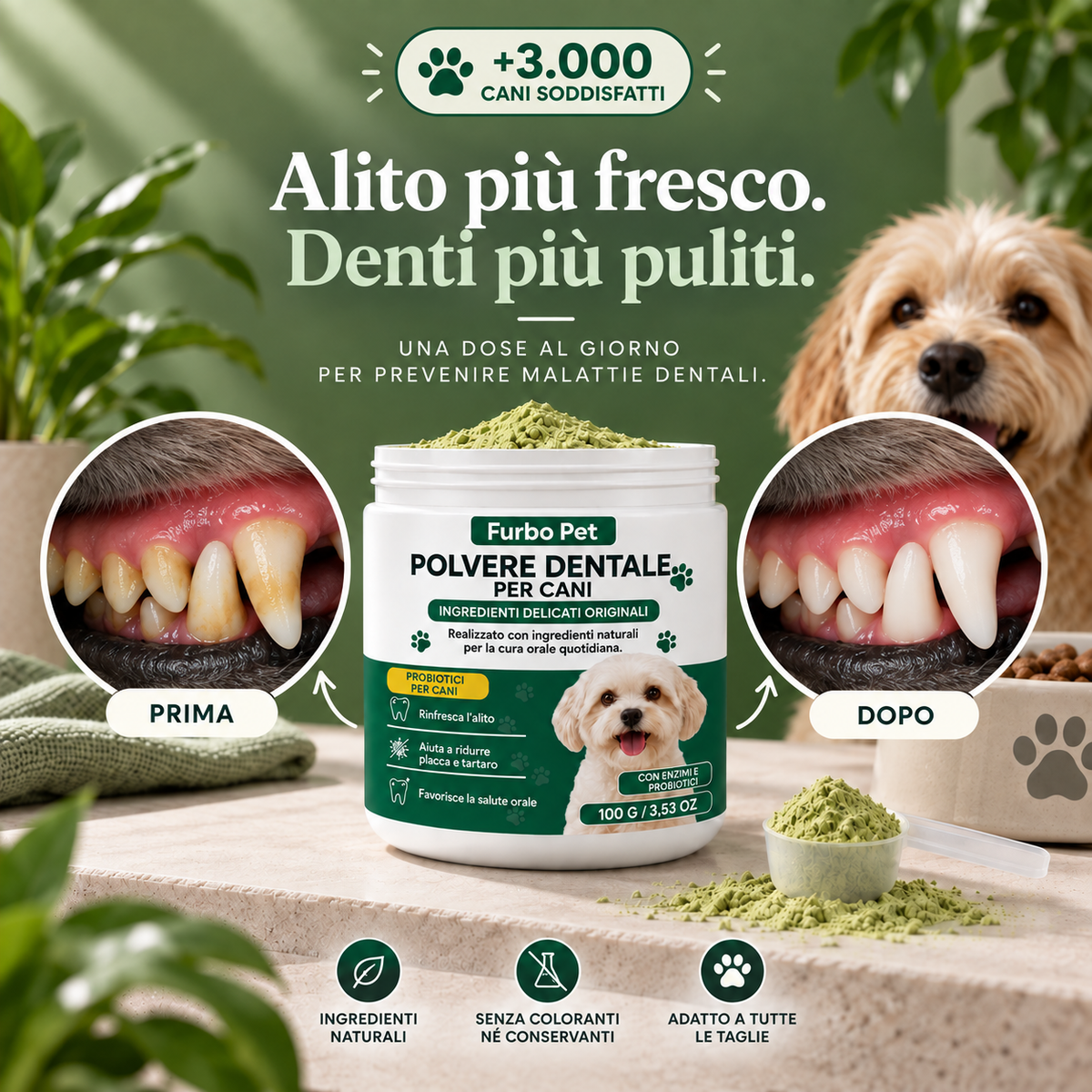 FurboPet® - Polvere Dentale per Cani con Enzimi e Probiotici
